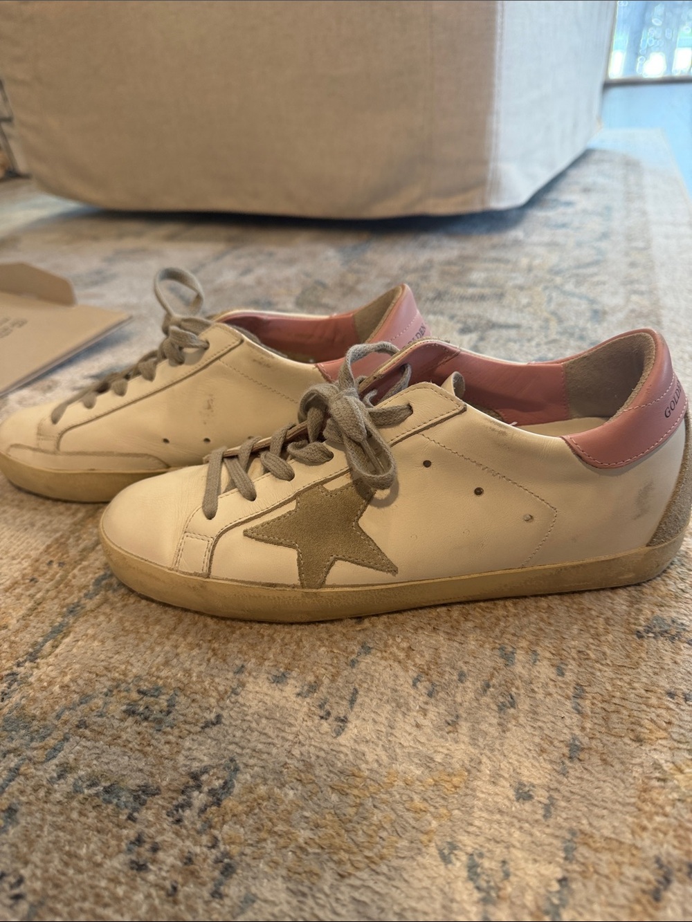 Golden Goose White & Pink Star Suede-Trim Sneakers